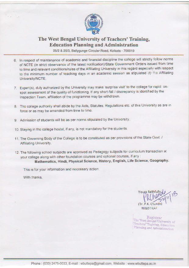 AFFILIATION B.ED – Chittaranjan Smriti Primary Teacher’s Training ...